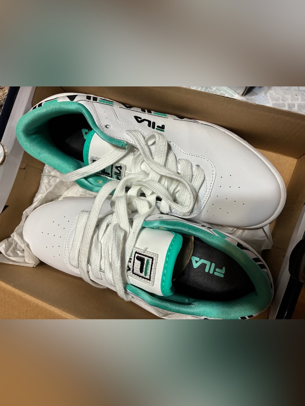 FILA Women’s White Sneakers with Teal Accents